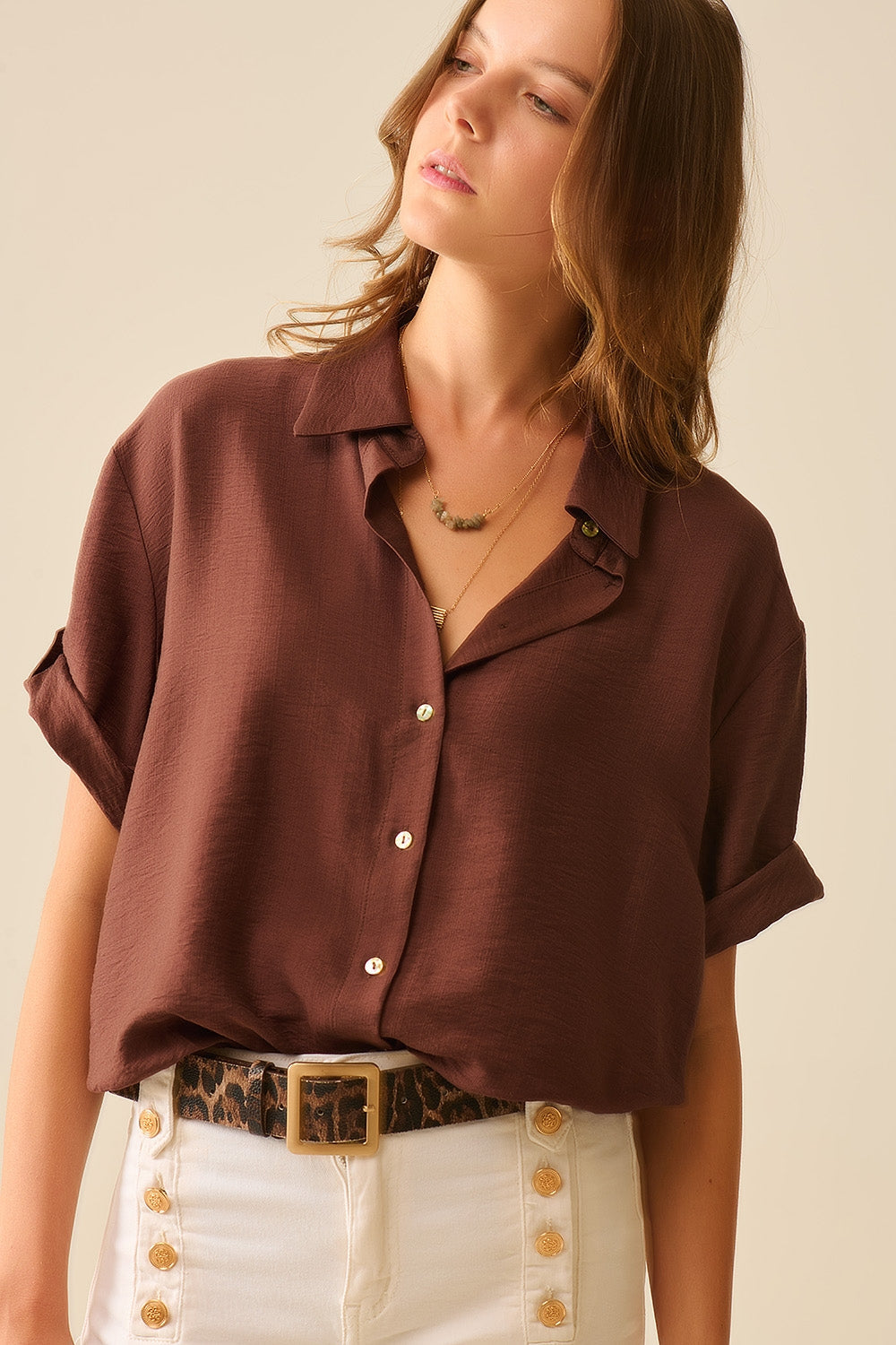 Pleated Short Sleeves Top