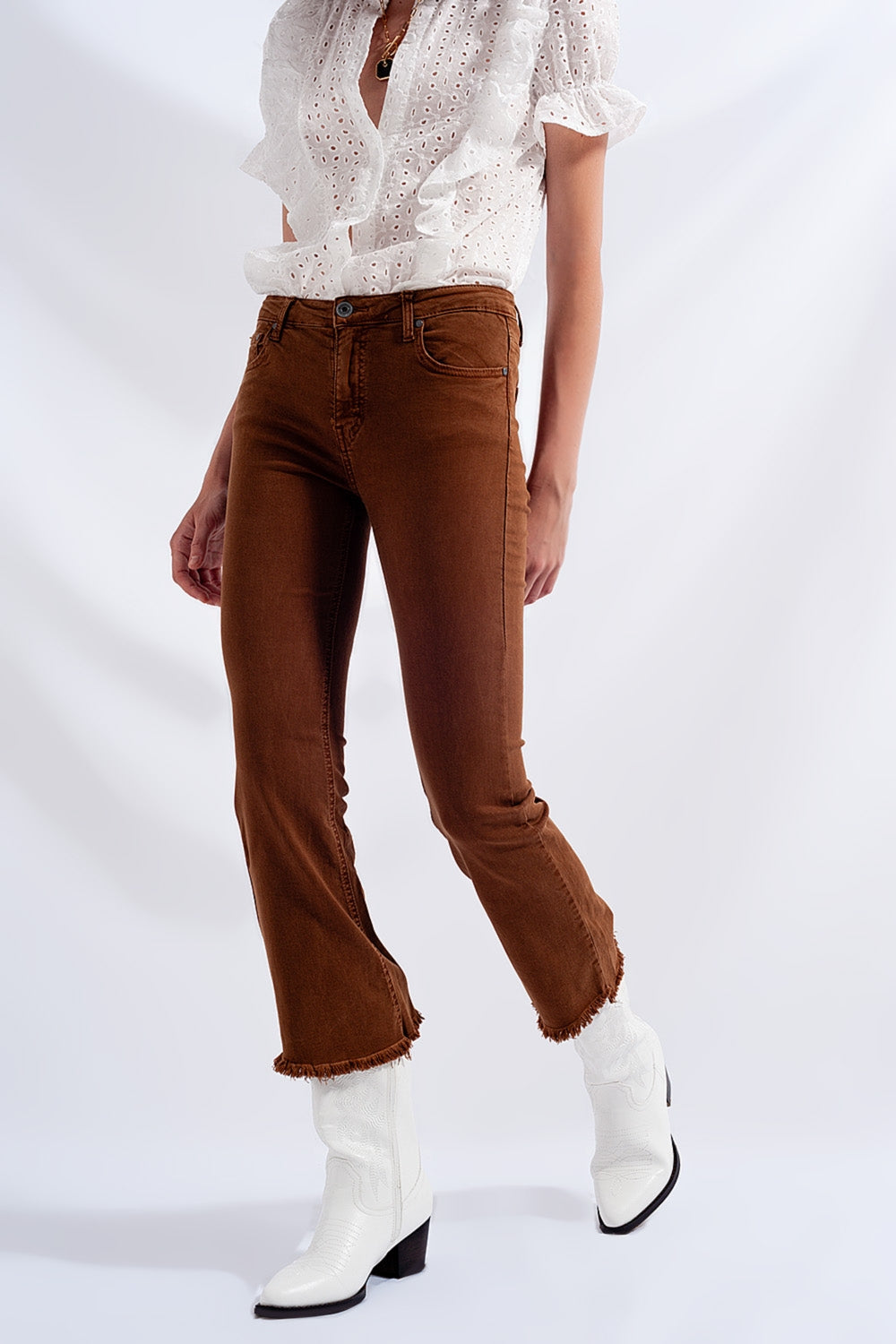 High Rise Raw Hem Flared Jeans